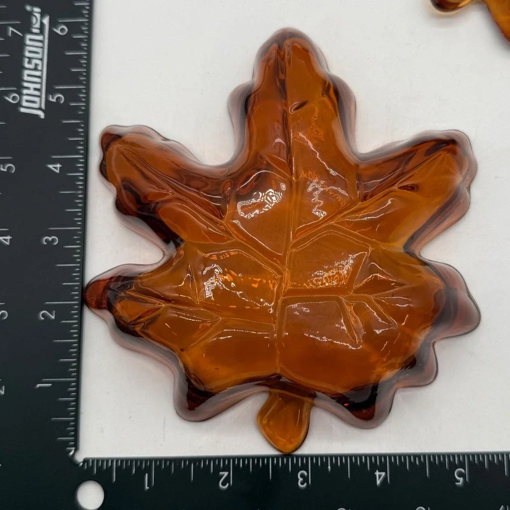 Vintage Amber Glass Maple Leaf Trinket Dish Set of 3 Autumn Fall Decor‎ Brown